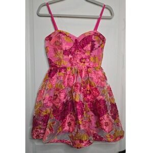 Showpo Pink Floral Mini Dress with Yellow Accents